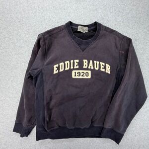 Eddie Bauer Mens Sweatshirt Small Navy Blue 1920 Logo Crewneck Ribbed Sides S